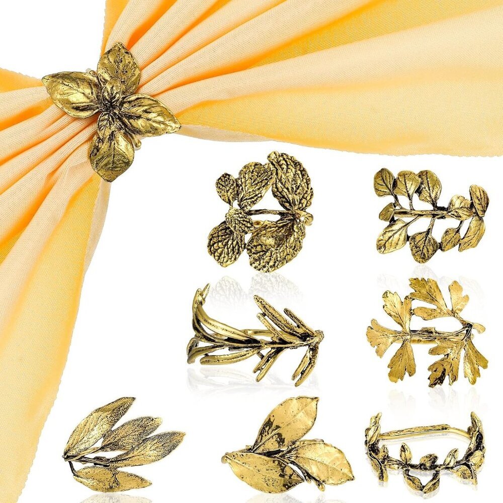 8 Pieces Herb Napkin Rings Set Vintage Leaf Napkin Holders Rings Glossy Holder A
